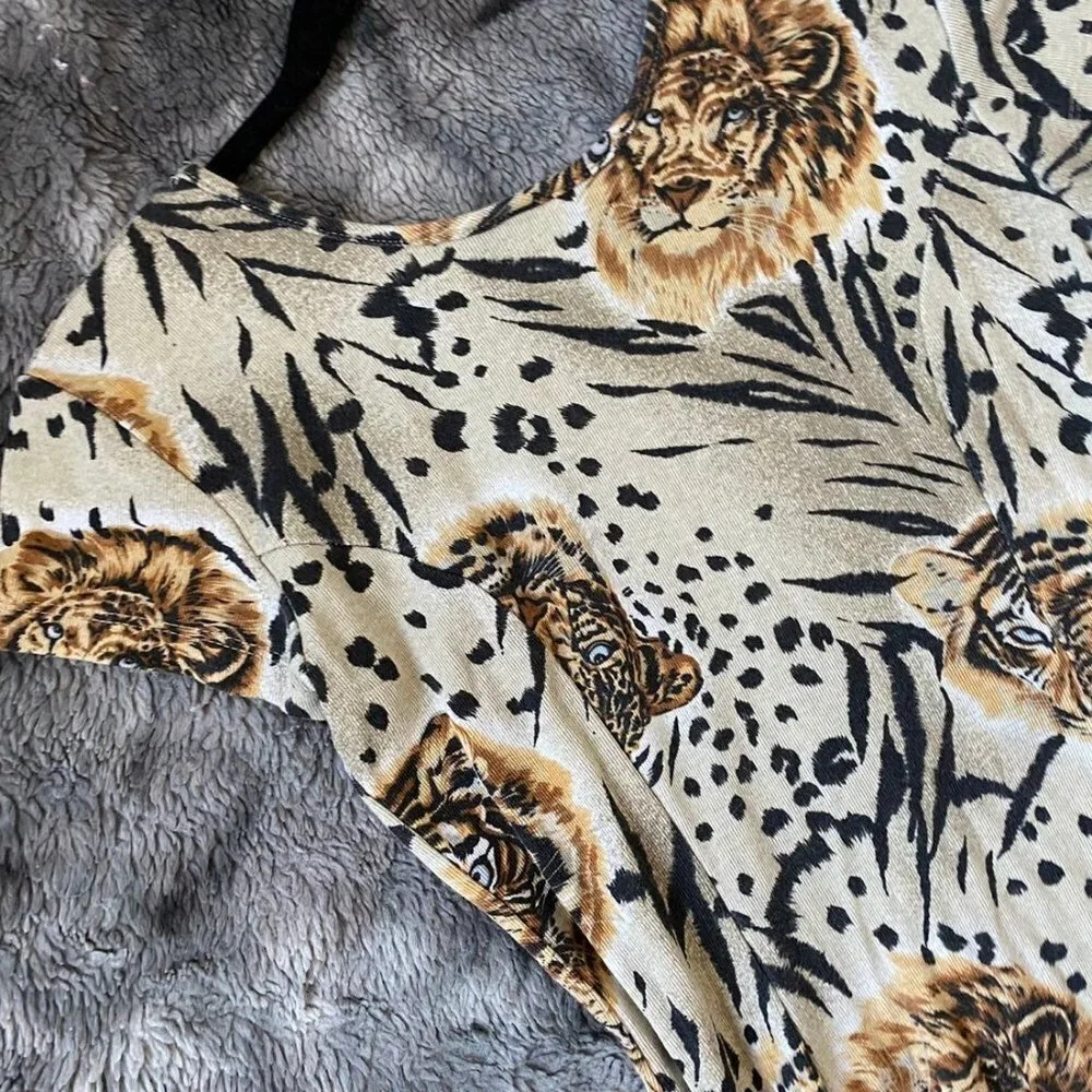 VTG La Fete Jungle Print Midi Dress
